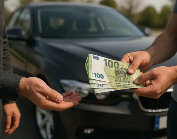 Ein Kunde erhält sofort Bargeld beim Autoankauf in Neuss für sein Fahrzeug.